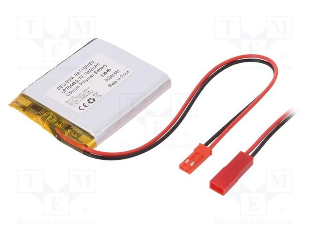 Akumulators Li-pol, 3.7V/1850mAh, konn+sock 2.54*2pins, 7.5x45x54.5mm