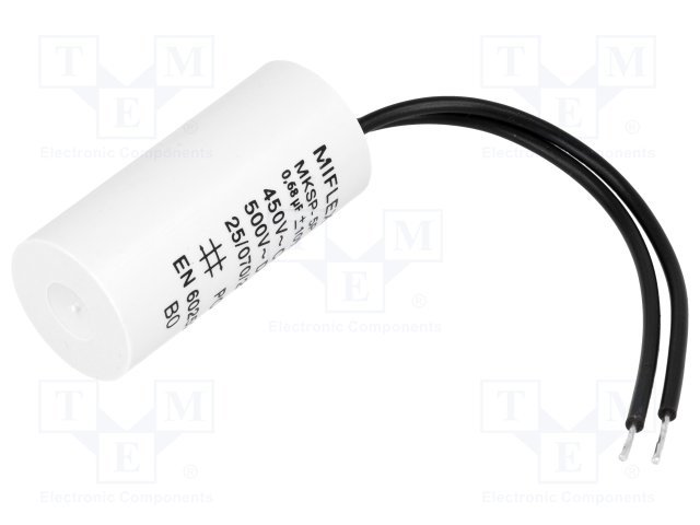 0.68/450VAC+cable elektromotoru kondensators, ±10%, Ø20x42mm, 10000h