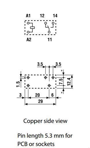 Relejs DC12V, SPDT, 10A/250VAC, 10A/30VDC, 220R(54.5mA), viens kontakts uz pārslēgšanu, 29x12.4x25mm, FINDER