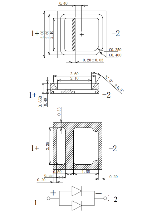 Gaismas diode SMD, auksta balta(6000K), 3030(3x3x0.65mm), 140...150lm, 2.8...3.5V/350mA, 120°, 3030