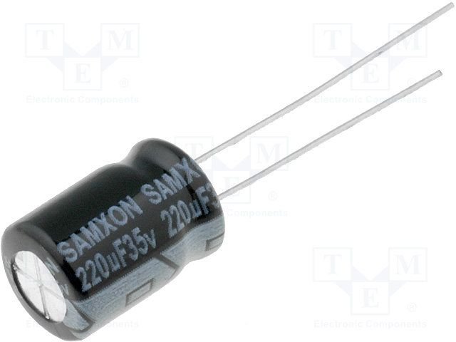 220/35V, 105C, Ø8x11.5mm, ±20%, Kondensators elektrolītisks, 1000h, SAMXON, ar lokaniem izvadiem