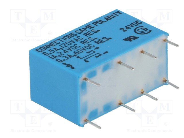 Relejs DC24V, DPDT, 2x0.5A/120VAC, 2x1A/24VDC, 2.88kΩ(8.3mA), divi kontakti uz pārslēgšanu, 20.2x9.8x12.5mm, FUJITSU