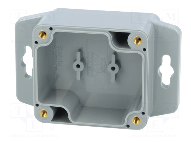 Plastmasas korpuss, 58x64x35mm, IP65, ABS, pelēkā krasa, ar piestiprinājumiem