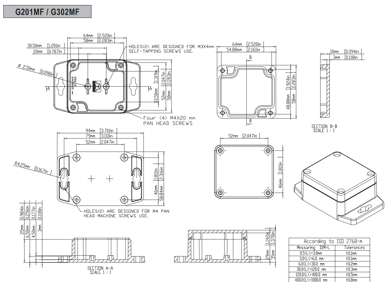 Plastmasas korpuss, 58x64x35mm, IP65, ABS, pelēkā krasa, ar piestiprinājumiem