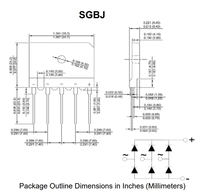 SGBJ5016 Tiltiņš 3 fazas 50A, 1600V, 35x25x5.5mm