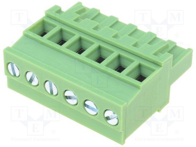 Terminal Blocks uz vadu, ligzda, 6pin, 5.08mm, 2.5mm2, 12A, leņķisks 90°