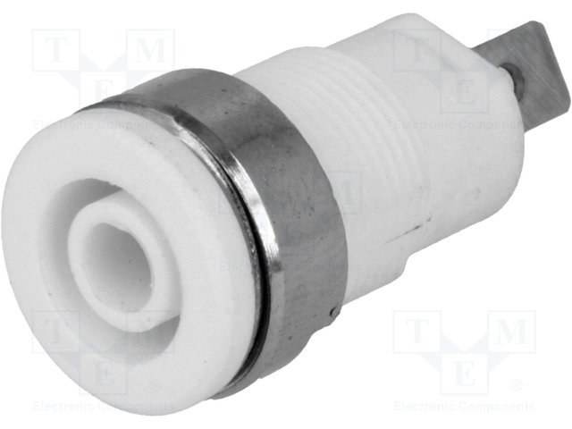 Testera ligzda, 4mm, 32A/60VDC, šasijai, baltā krasa