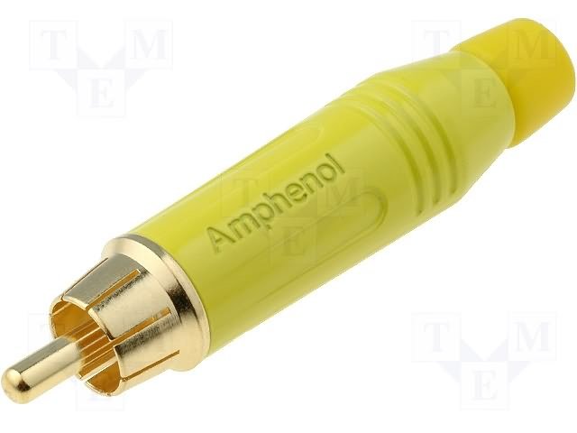 RCA štekers, taisns, GOLD, IP40, lodejama, dzeltens, AMPHENOL
