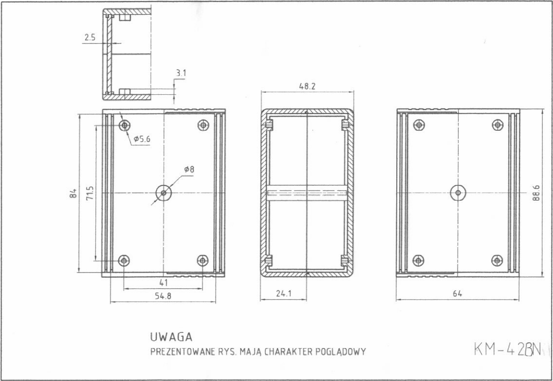 Plastmasas korpuss, 64x89x43mm, ABS, pelēkā krasa