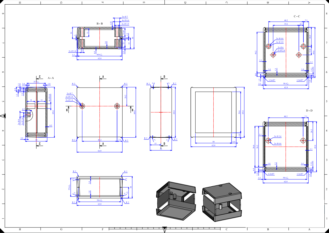 Plastmasas korpuss, 63x69x30mm, ABS, peleka krasa