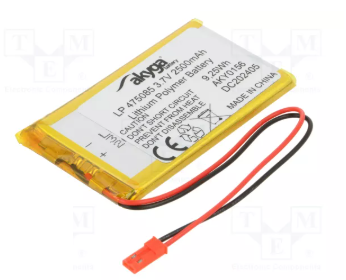 Akumulators Li-pol, 3.7V/2500mAh, konn+sock2.54*2pins, 4.7x50x85mm