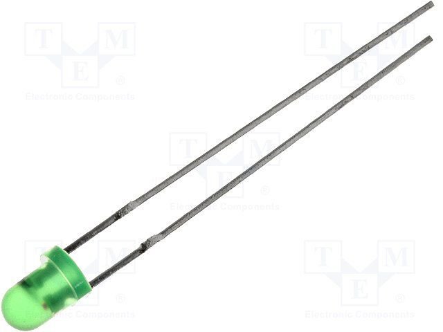 3mm, zaļš, mirgojoša, 3.5-14V, 10mcd, 60grad, gaismas diode