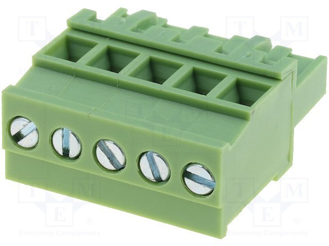 Terminal Blocks uz vadu, ligzda, 5pin, 5.08mm, 2.5mm2, 12A, leņķisks 90°