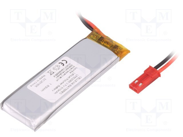 Akumulators Li-pol, 3.7V/510mAh, izvadi, 5x20x60mm