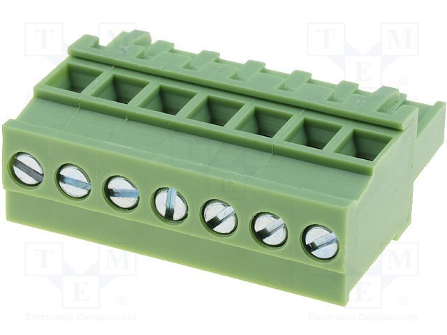 Terminal Blocks uz vadu, ligzda, 7pin, 5.08mm, 2.5mm2, 12A, leņķisks 90°