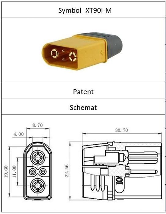 2Pin, XT90, "papa", 500V, 40A, 10AWG, lodejama vadam, pelēks korpuss