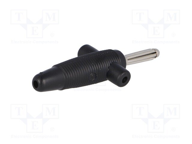 Testera štekers, 4mm, 10A/60VDC, L=60mm, melnā krasa, ar papildu kontaktu, Hirschmann