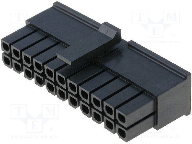 22pin(2x11), MicroFit, korpuss "papa" uz vadam, bez kontaktiem, solis=3x3mm, 5A