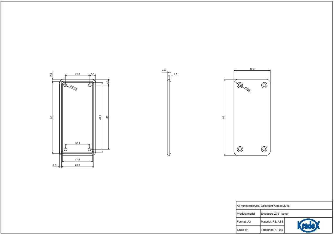 Plastmasas korpuss, 45x95x23mm, ABS, melnā krasa