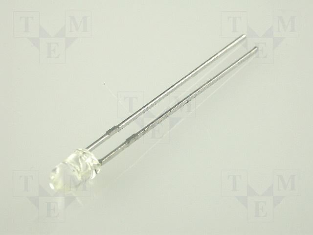 3mm, dzeltena, 200...1300mcd, 50°, 2...2.5V/20mA, 590nm, gaismas diode