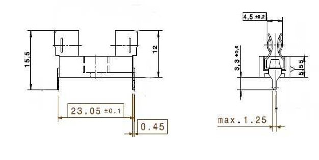 Drošinātāju turētājs 5x20, Imax=6,3А, 250VAC, solis 22.5mm