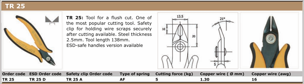 Asknaibles PG-TR25, L=140mm, varu stieple max. 1.3mm, 21°, PIERGIACOMI