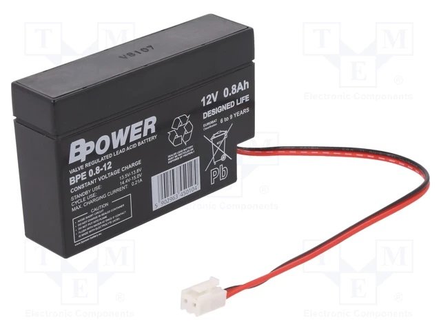 Rūpņiecības svina-skabes akumulators 12V, 0.8Ah, 96x25x61mm, 0.35kg