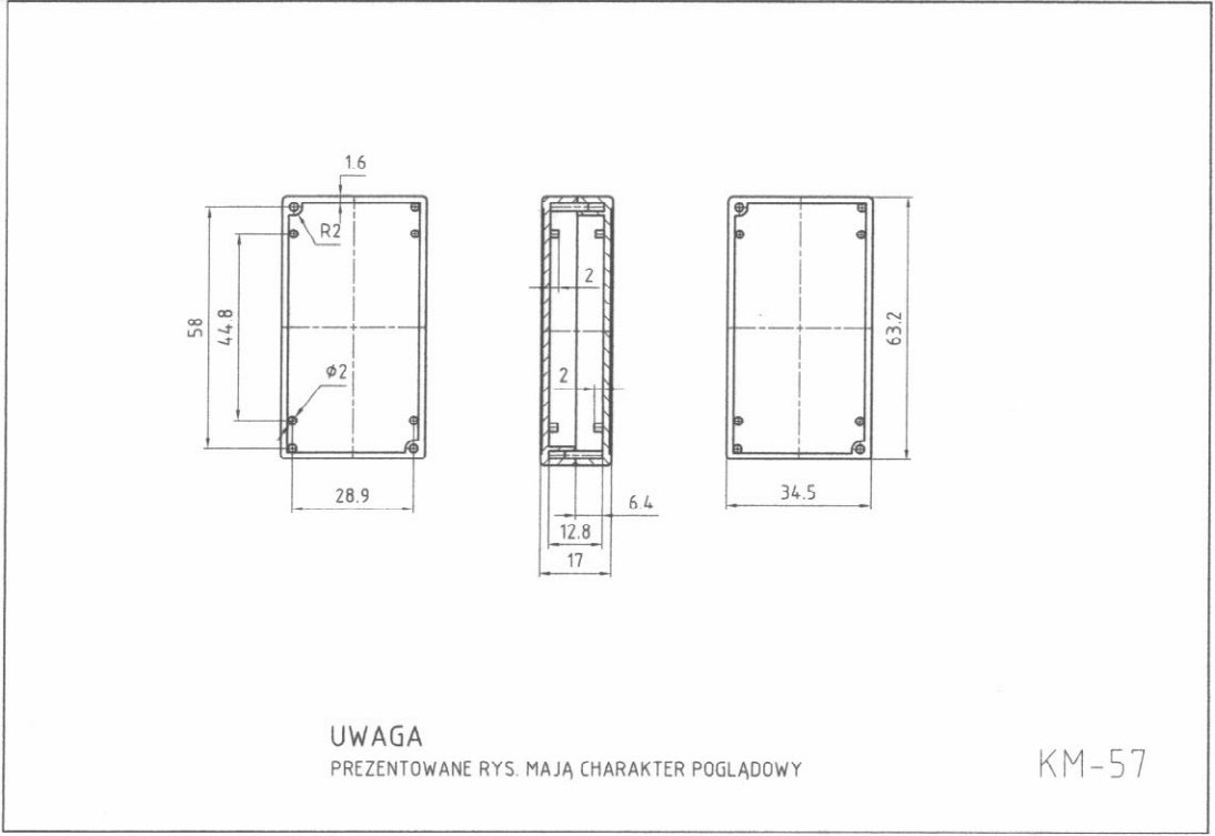 Plastmasas korpuss, 35x63x18mm, ABS, pelēkā krasa