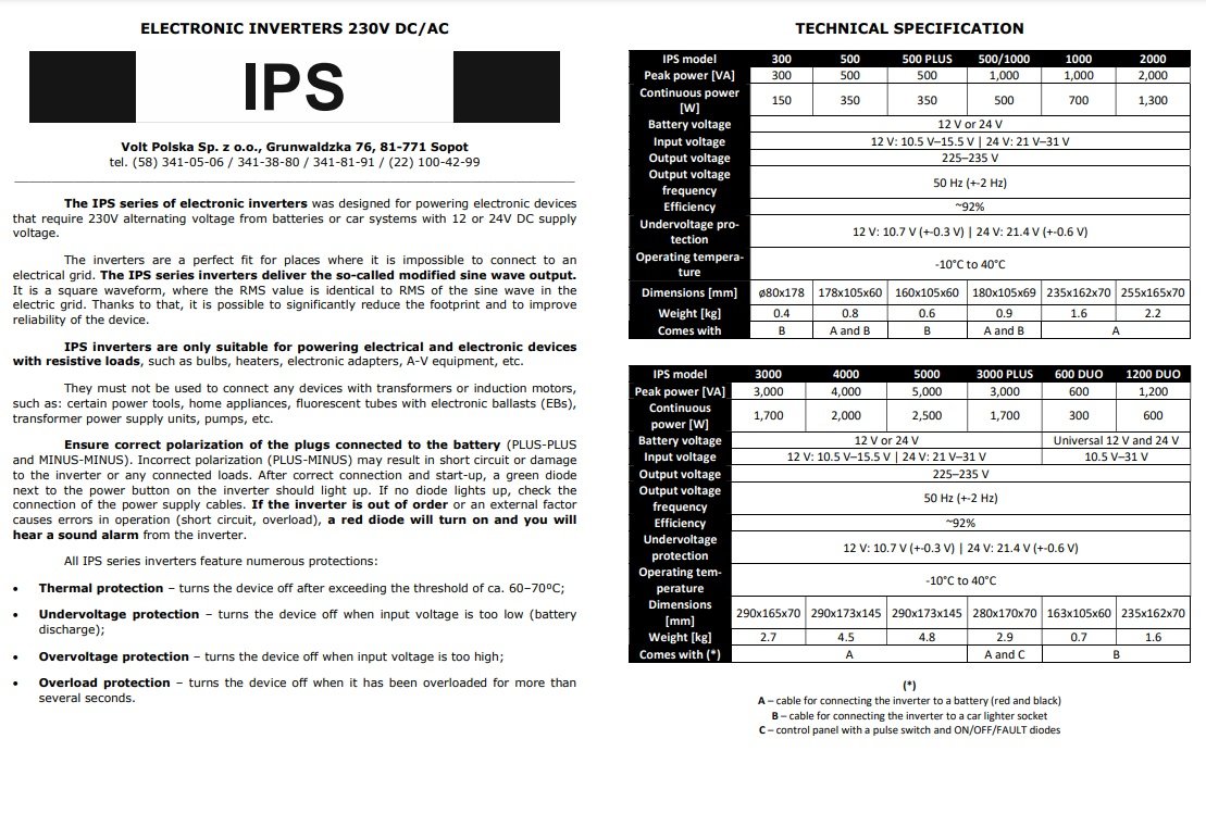 Sprieguma pārveidotājs 12 / 24V (10.5...31VDC) => 230V, 300W, modified sine wave