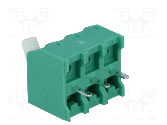 Terminal Blocks PCB, ar svīru fiksāciju, 3pin, 5mm, 0.5mm2, 250V/10A, 15x13x11.5mm