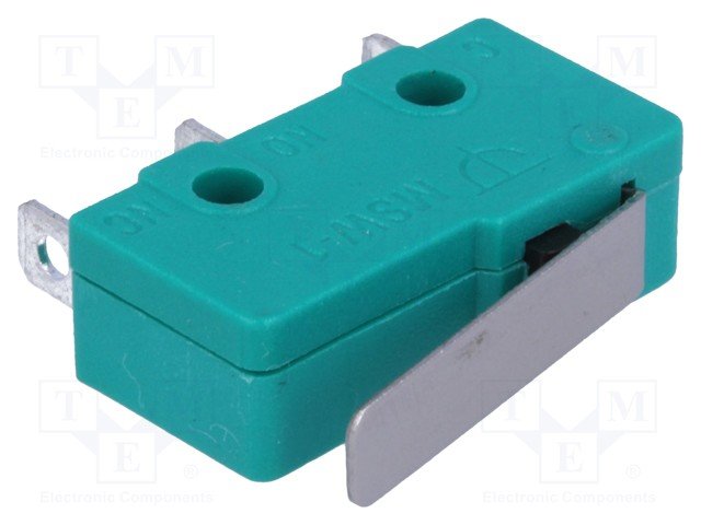 Mikropārslēdzējs ar sviru L=17mm, SPDT, ON-(ON), 5A/250VAC, IP40, 19.8x6.4x10.6mm, viens kontakts