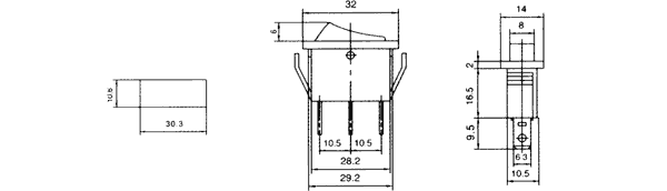 Taustiņslēdzis SPST, ON-OFF, 15A/250VAC, 14x32mm, apgaism. neona lamp., (--O), sarkanā krasa, ar fiksāciju