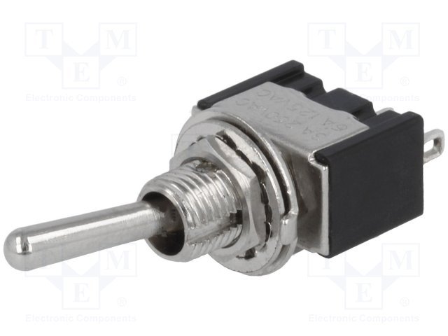 Tumblers, SPDT, ON-(ON), 3A/250VAC, lodēšanai, Ø6mm, 13.2x7.9x9.5mm, viens kontakti uz divam stavoklim, bez fiksacijas, collas vītne