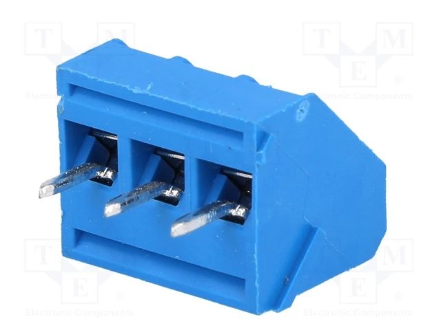 Terminal Blocks PCB, ar skrūvēm, 3pin, 5mm, 2.5mm2, 250V/16A, 12.5x12.x15mm, leņķisks, 45°