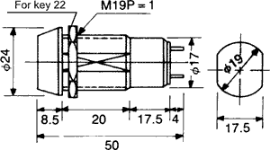 Miniaturais slēdzis ar atslegu ON-ON, D=19mm, 125VAC/4A