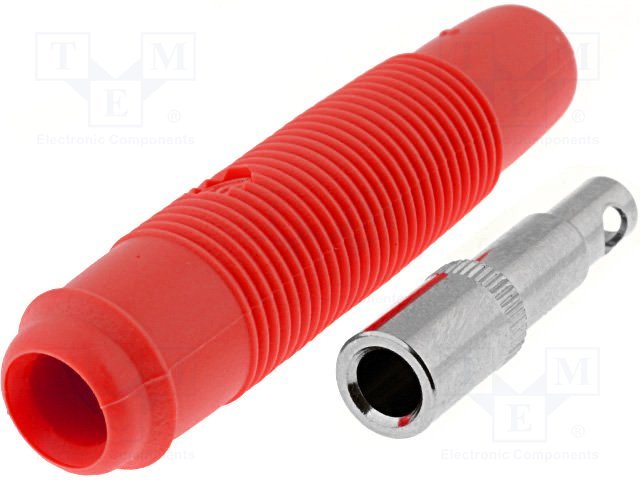 Testera ligzda, 4mm, 16A/60VDC, L=48mm, lodējamas, vadam, sarkana krasa