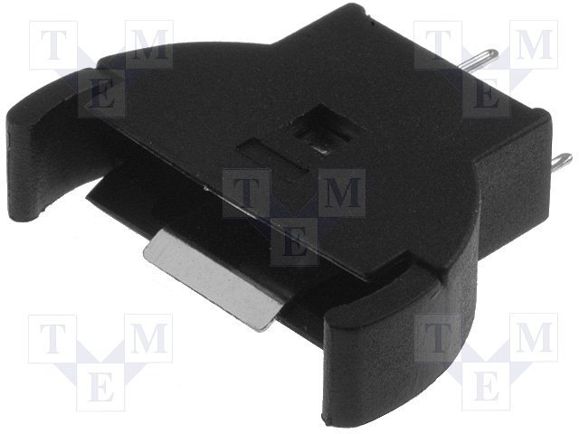 Bateriju turētājs CR2032, plastmasas, vertikals, melna, THT, 1 baterija