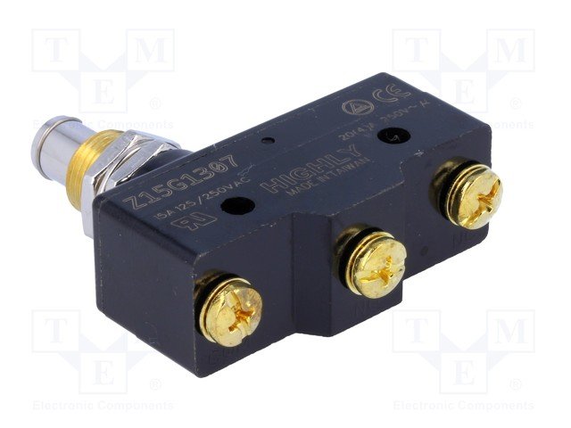 Mikropārslēdzējs ar štoku, SPDT, ON-(ON), 20A/250VAC, IP40, 49.2x17.45x24.2mm, viens kontakts