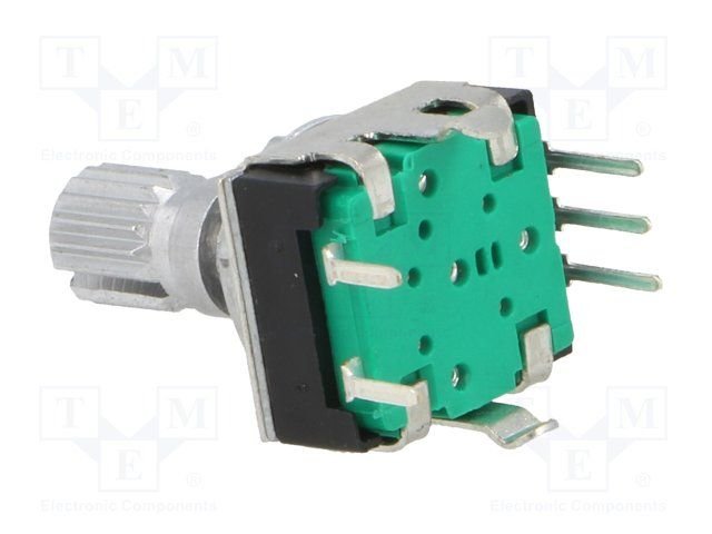 Enkoders, 24imp/revol., 12.4x13.4mm, L=15mm, metāla rokturis D=6mm, vertīkals, ar spiedpogu