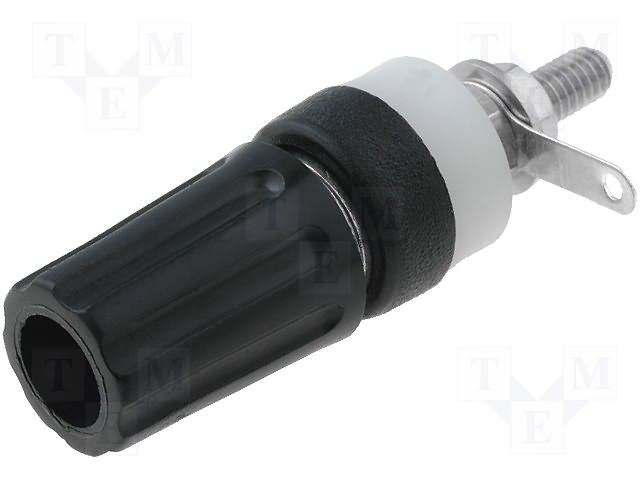 Testera ligzda, 4mm, L=45mm, 15A/250VDC, šasijai, melna krasa