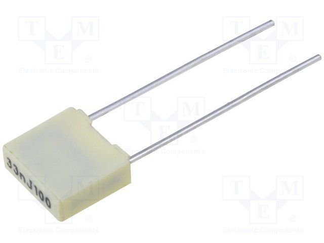 33nF/100VDC, 63VAC, ±5%, plēves, poliefirs kondensators, 5mm, 7.2x2.5x6.5mm, KEMET
