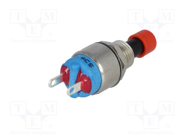 Poga SPST-NO, OFF-(ON), 0.6A/125VAC, 1A/30VDC, Ø6.35mm, bez fiksacijas, sarkana, APEM