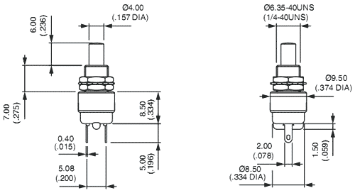 Poga SPST-NO, OFF-(ON), 0.6A/125VAC, 1A/30VDC, Ø6.35mm, bez fiksacijas, sarkana, APEM