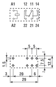 Relejs DC12V, SPDT, 16A/250VAC, 16A/30VDC, 300R(40mA), viens kontakts, AgCdO, 29x12.4x25mm, caurspidigs korpuss, FINDER