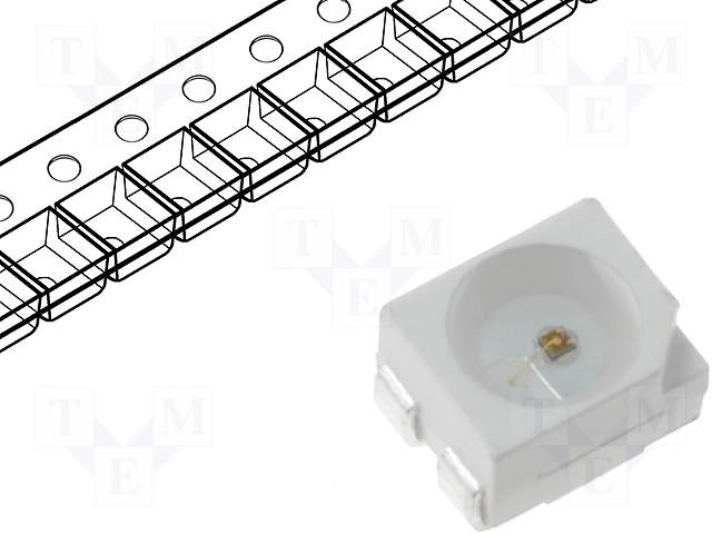 Gaismas diode SMD, sarkans, 3528, PLCC4, 4.2Cd, 619...629nm, 2...2.6V/70mA, 3.5x2.8x1.9mm, 120grad., kopējs katods, PLCC4