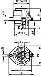 7Pin rūpņiecības savienotājs sasijai "papa" ligzda, 10A/250V, IP67, apaļš, serija CA