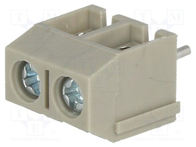 Terminal Blocks PCB, ar skrūvēm, 2pin, 5mm, 1.5mm2, 250V/16A, 12.5x9x10mm, peleka krasa