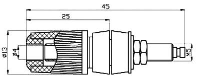 Testera ligzda, 4mm, 24A/60VDC, L=47mm, šasijai, skrūvejama, pelekā/zaļa krasa