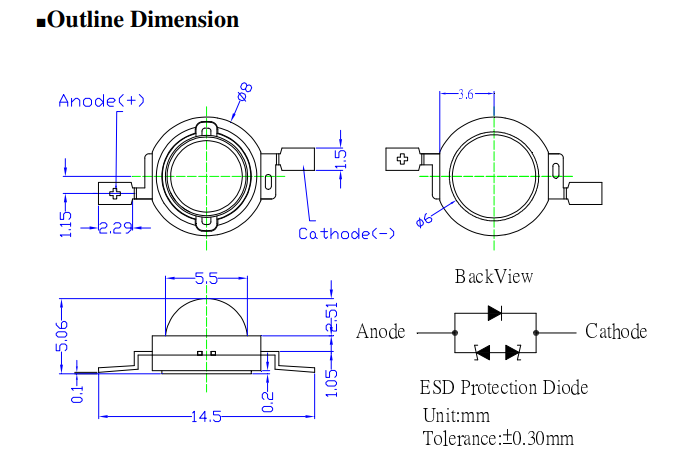 Ultra spožas gaismas diode, 3W, 180lm, 140grad, 3,5...4,5V/700mA, EMITER, 3000K, silta balta