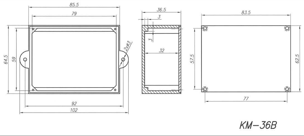 Plastmasas korpuss, 65x86x36mm, ABS, peleka krasa, ar piestiprinājumiem